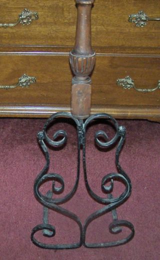 Antique Wrought Iron Standing Trivetwooden Handle photo