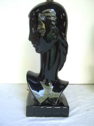 Sculptural Pair Art Deco Female Busts Lamps - Black Glazed Ceramic photo
