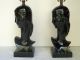 Sculptural Pair Art Deco Female Busts Lamps - Black Glazed Ceramic Lamps photo 1