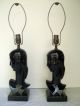 Sculptural Pair Art Deco Female Busts Lamps - Black Glazed Ceramic Lamps photo 2