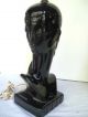 Sculptural Pair Art Deco Female Busts Lamps - Black Glazed Ceramic Lamps photo 3