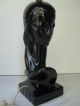 Sculptural Pair Art Deco Female Busts Lamps - Black Glazed Ceramic Lamps photo 5