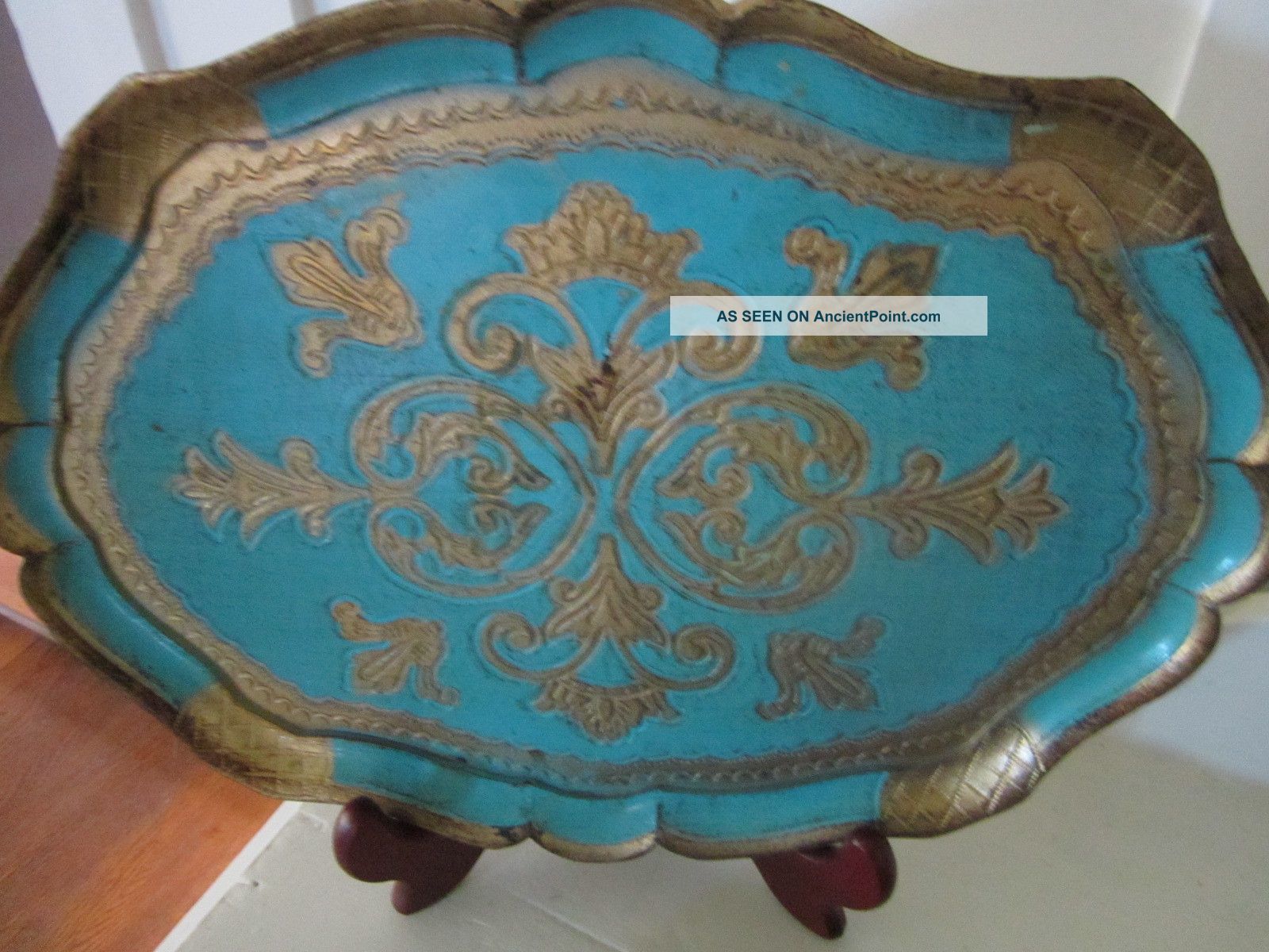 Stunning Wooden Tray/blue With Gold.  Made In Florence Italy. Trays photo
