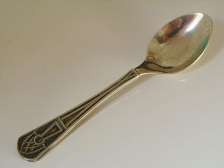Vintage Franklin Mint Art Deco Sterling Silver Teaspoon Keyhole Modern Design photo