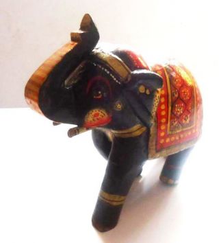 Old Vintage Hand Crafted Wooden Lacquer Painted Decorative Elephant Toy photo