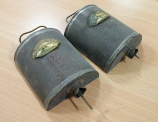 2 Antique Tin Pillischer Cans Brass New Bond St London Labels Pair Mystery Items photo