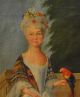 Antique American Folk Art Female Portrait Parrot Sunset Landscape Oil Painting Folk Art photo 2