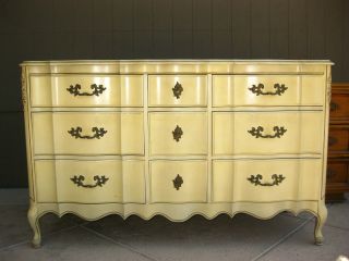 Vintage French Provincial Dixie Style Tall Dresser Dovetail 9 Drawers photo