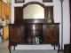 Antique Queen Anne Old English Buffet Side Board Cabinet W/ Beveled Mirror 1800-1899 photo 1
