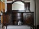 Antique Queen Anne Old English Buffet Side Board Cabinet W/ Beveled Mirror 1800-1899 photo 2