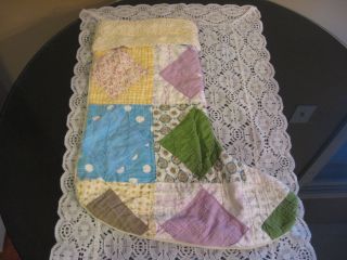 Primitive Antique Cutter Quilt Christmas Stockings Patchwork Quilt Lace Stocking photo