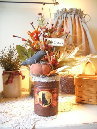 Country Primitive Fall Folk Art Halloween Decor Handmade Arrangement photo