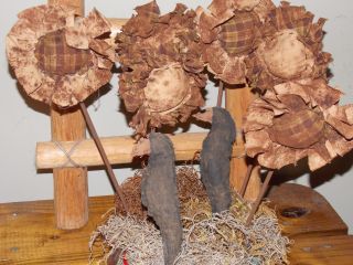 Fall Sunflowers And Prim Crows Primitive Bowl Fillers Picks Handmade Prim Ornies photo