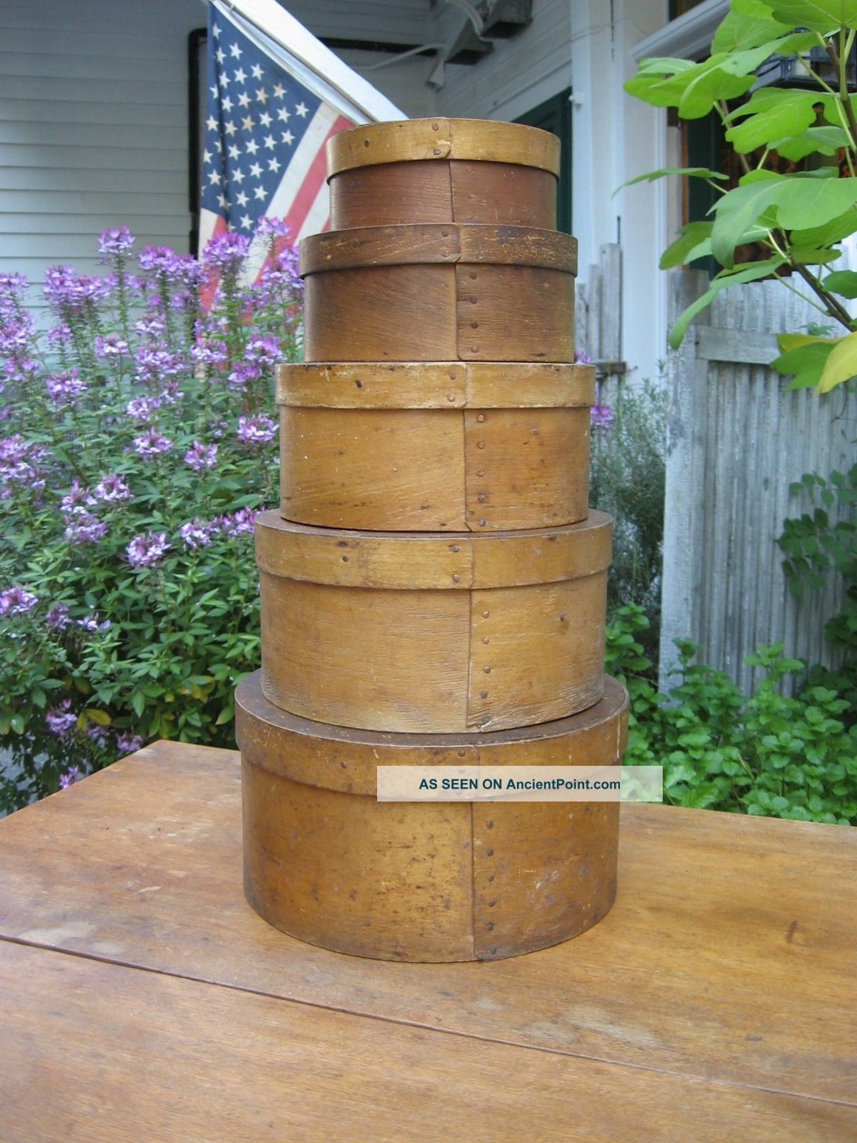 Nest Of 5 Antique Pantry Boxes - Thomas Annett,  E.  Jaffrey,  Nh - Primitives photo