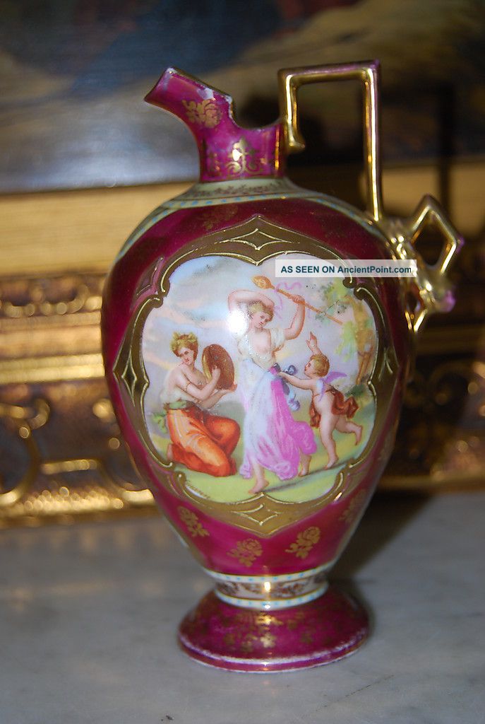 Magnificent Royal Vienna Beehive Jug Vase In Burgundy With Neoclassical Scenes Vases photo