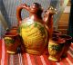 Antique Vintage Balkan Folk Art Set Glazed Potery Pitcher & Cups Pitchers photo 1
