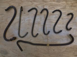 Set Of 7 Meat,  Hay,  Barn,  Farm Hooks.  Hand Forged All Sizes 5 