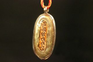 Tibetan Bronze Necklace Pendant Amulet Buddhist Sutra Yak Bone Phurba Nepal photo
