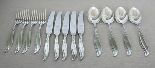 Fraget Art Deco Silver Sterling 13 Pieces 4 Spoons 4 Forks 5 Knives Warsaw 784gr photo