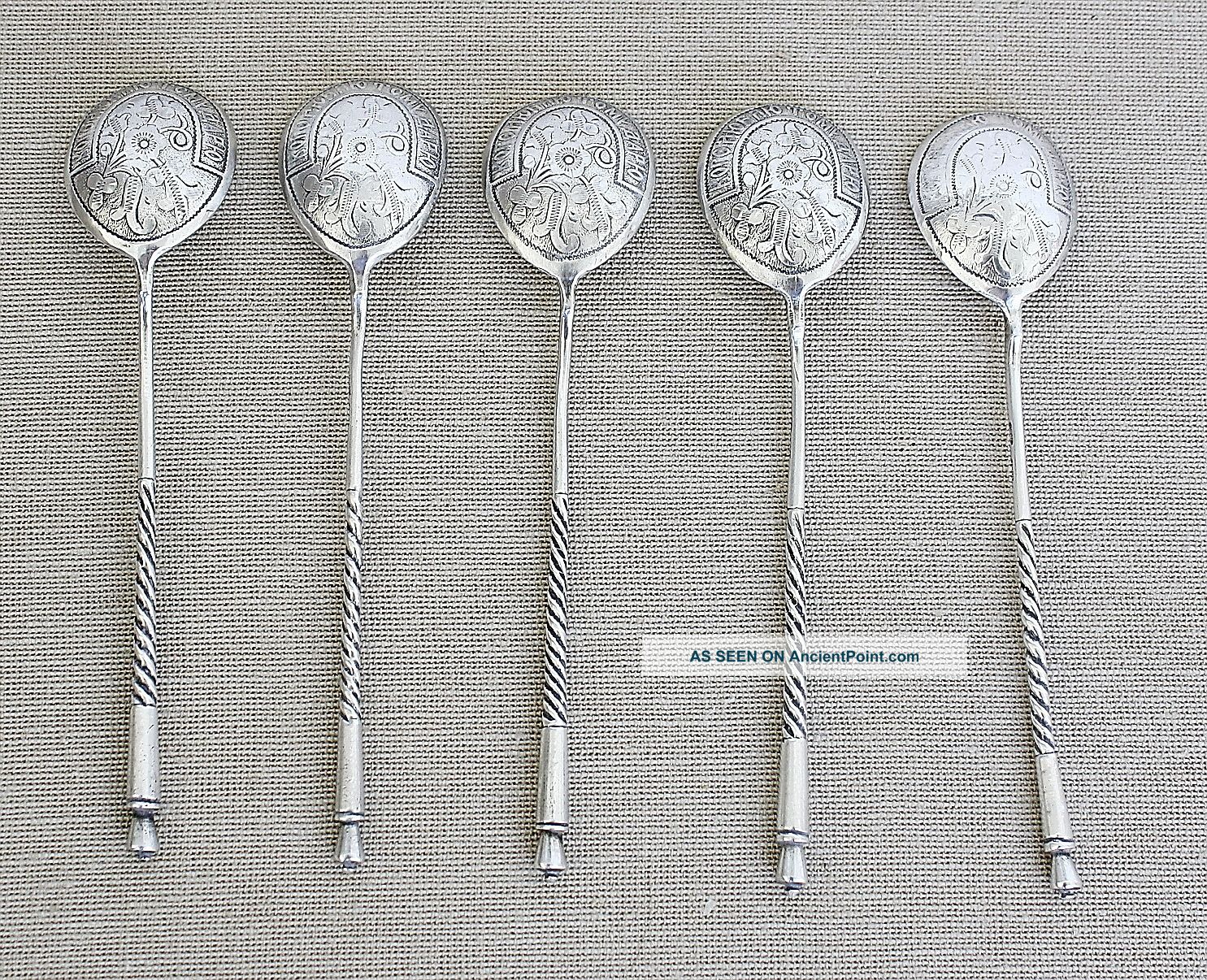 Russian Art Nouveau 5 Silver 84 Spoons Engraving 