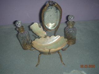 Vintage Art Nouveau Period French Perfume Bottle Vanity Set W/beveled Mirror photo