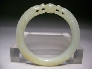 Chinese Hetian Jade Carved Double Dragon Bracelets Bangles photo