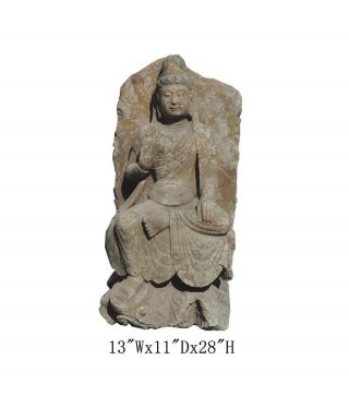 Chinese Antique Stone Carving Sitting Kwan Yin Garden Statue Wk2445 photo