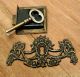 Set Antique Vtg Brass Key Lock And Skeleton Keys With Victorian Key Hole Decor Locks & Keys photo 1