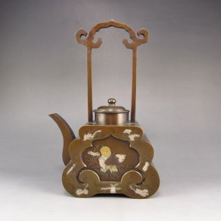 Chinese Bronze Teapot W Lid & Tong Ren Tang Mark Nr photo