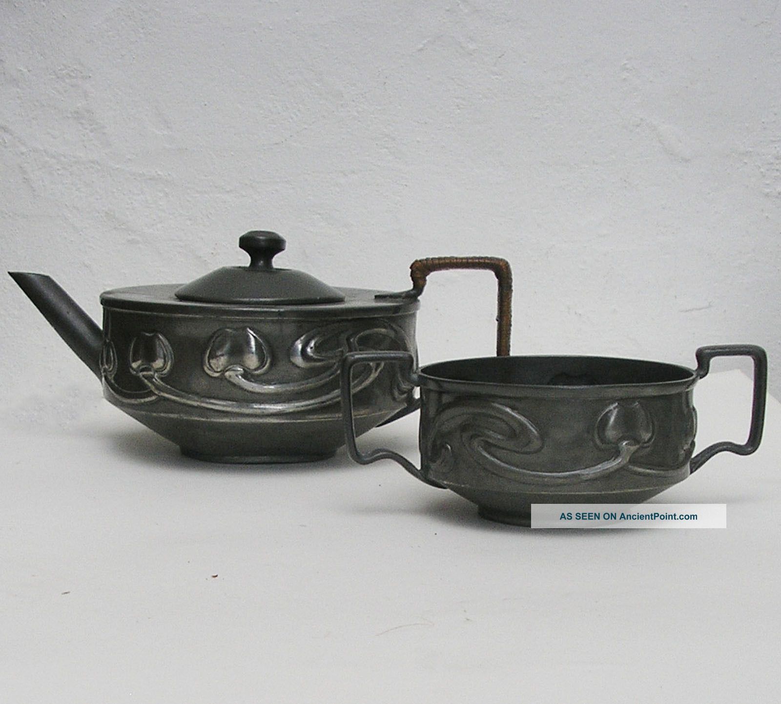 Arts & Crafts Nouveau Tamco Liberty Style Pewter Teapot & Sugar Basin C1900 - 20 Arts & Crafts Movement photo