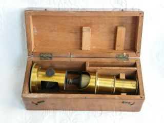 Antique - Good Quality Brass Field Microscope In Mahogany Box - Circa 1900s photo