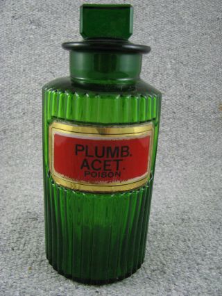 Early 1900s Green Pharmacy Bottle.  Gilt Label. photo
