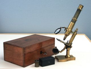 Nachet Et Fils Paris Antique Brass Petit Modele Inclinant Microscope W/case 1872 photo