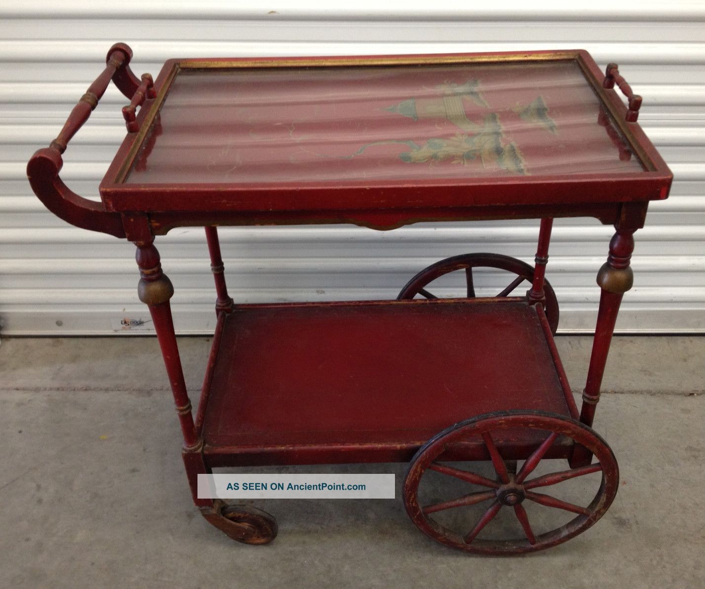 Antique Wood Tea Cart - Paalman (?) - W/removable Tray Oriental Motif Other photo