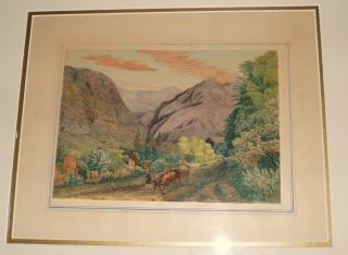 Delightful Old 1850s Watercolor Pastoral Landscape End Of 19th Century - History photo