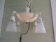 Vintage Brass Pan Chandelier Hanging Light Fixture 4 Globes Chippy White Paint Chandeliers, Fixtures, Sconces photo 1