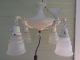 Vintage Brass Pan Chandelier Hanging Light Fixture 4 Globes Chippy White Paint Chandeliers, Fixtures, Sconces photo 3