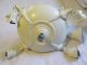 Vintage Brass Pan Chandelier Hanging Light Fixture 4 Globes Chippy White Paint Chandeliers, Fixtures, Sconces photo 5