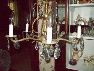 Vtg.  Spanish Brass Chandelier Wglass Crystals/ Prisims - Great Working Condition photo