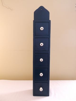 Primitive Style Navy Blue Accent Drawer Wall Shelf photo