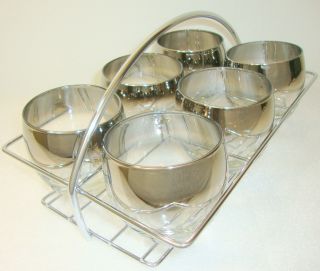 Vtg Silver Fade Roly Poly Glasses Chrome Caddy Set 6 Dorothy Thorpe Mad Men Era photo