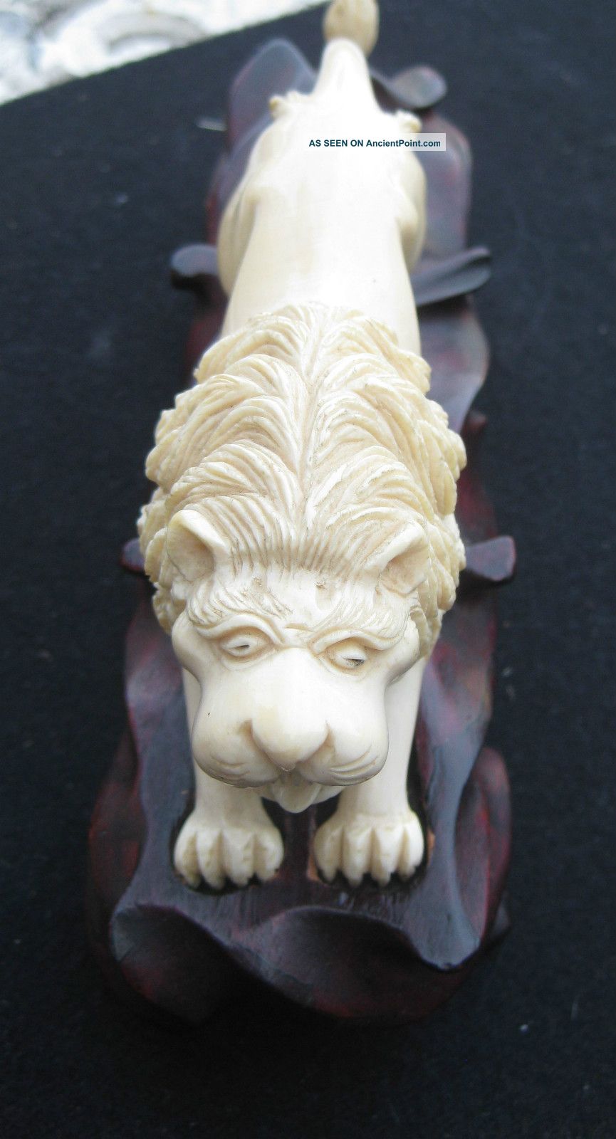 Japanese Carved Faux Ivory Lion On Carved Wooden Base Other photo