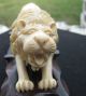 Japanese Carved Faux Ivory Lion On Carved Wooden Base Other photo 2