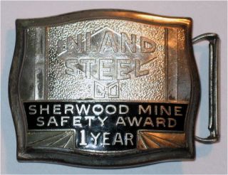 Vintage 1930 ' S Inland Steel Co - Sherwood Mine Safety Award Belt Buckle photo