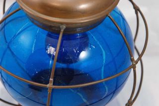 Antique Nautical Marine Perkins Blue Globe Ship Kerosene Lamp Lantern Converted photo
