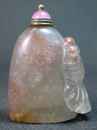 Chinese Goldfish Carved Natural Rutilated Quartz Snuff Bottle photo