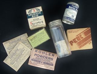 Antique Pharmacy W T & Co Bottle Salicylic Acid Chandlers Tablets Powders + photo