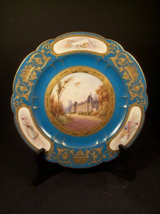 Antique Sevres Porcelain Hand Painted Plate Of Chateau De La Malmaison Signed photo