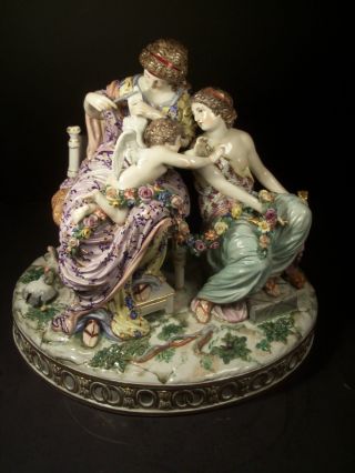 Monumental Large Dresden Porcelain Group Of Cupid In Danger Richard Klemm photo