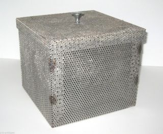 Vintage Steel Metal Mesh Covered Storage Box Industrial photo